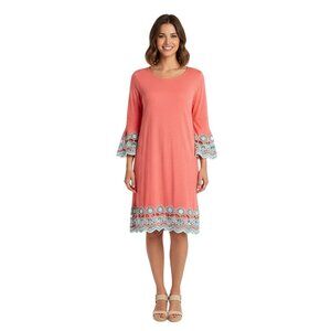 Misty Robertson Coral Turquoise Crochet Bell Sleeve Hem Bohemian Dress Size M